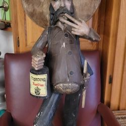 VINTAGE ANTIQUE WOOD COWBOY 4 FT STATUE FIGURE DISPLAY SOMBRERO BEER MAN CAVE