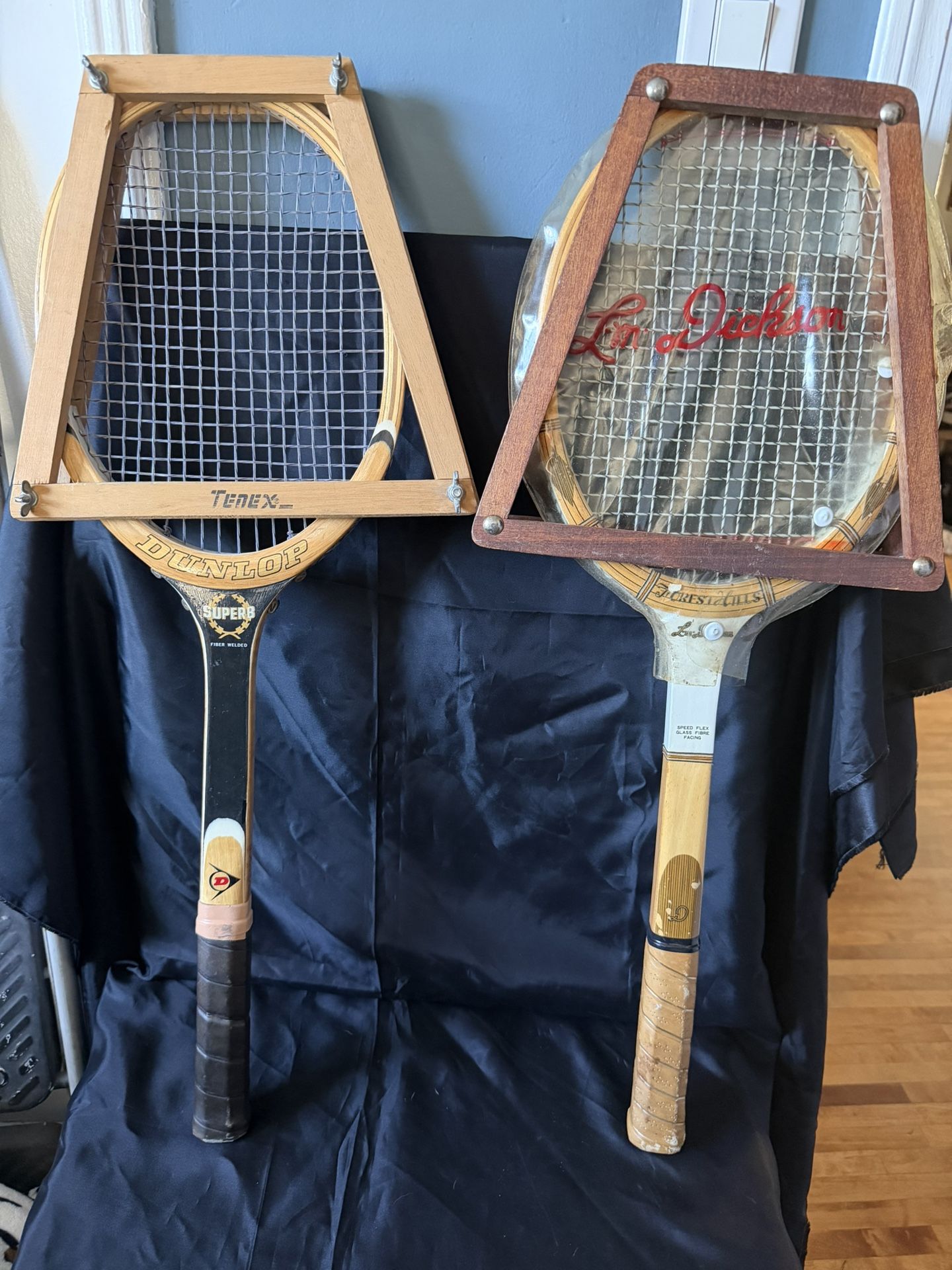 L.M Dickson  & Dunlop Superb Wood Tennis Racquet With Original Wood Press