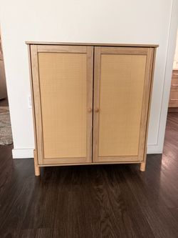 Wood and Cane Two-Door Storage Cabinet