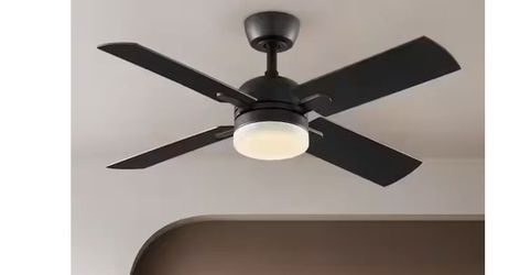 Letta 42 in. LED Indoor Matte Black Downrod Ceiling Fan with Remote NEW
