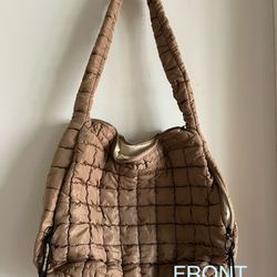 Brand New - Trendy Quilted Puffer Tote in Toffee Brown