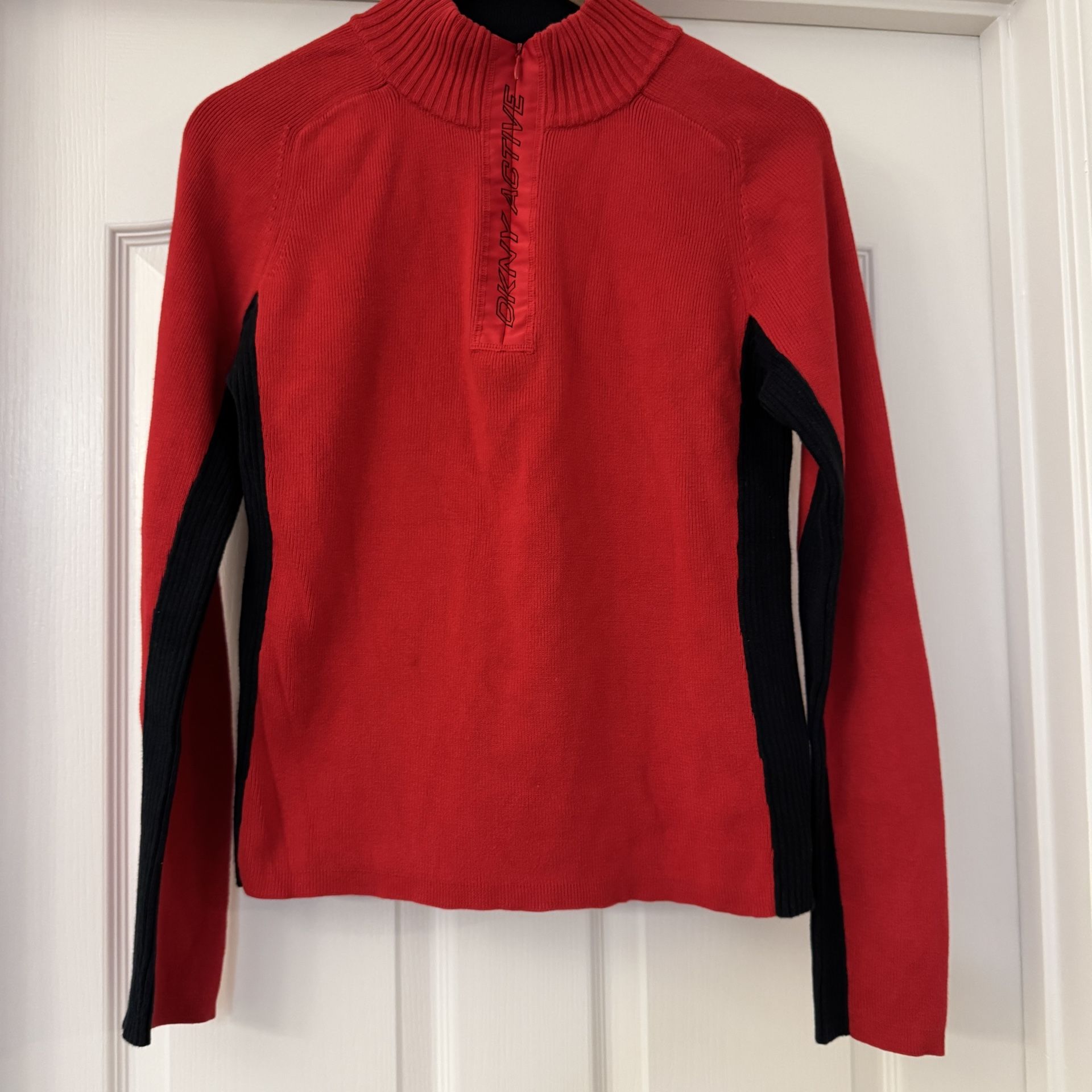 Women’s 100% Cotton DKNY Active Red & Black Half-Zip Sweater (XL) – Check Measurements