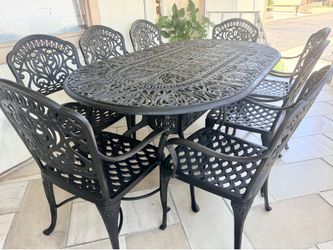 9pc Hanamint Tuscany Cast Aluminum Outdoor Patio Dining Table Set