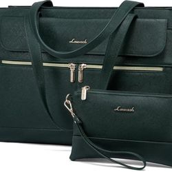 LOVEVOOK 15.6" Womenβs Laptop Tote Bag β Professional Waterproof Work Briefcase Purse w/ Clutch β Dark Green