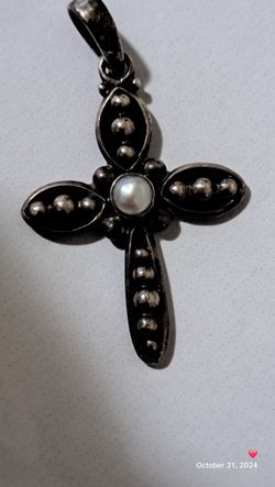 SILPADA STERLING SILVER AND PEARL CROSS PENDANT