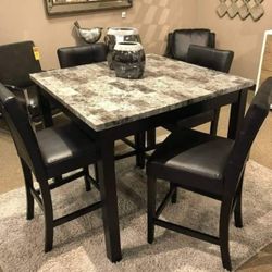 Marble Square Counter Height Table And Black 4 Counter Height Bar Stools🤩Color Options✅Financing ✅New Brand💯