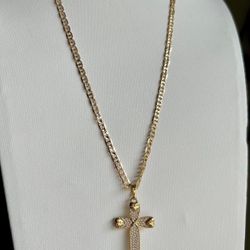 14k Gold Plated Chain With Cubic Zirconia Stones