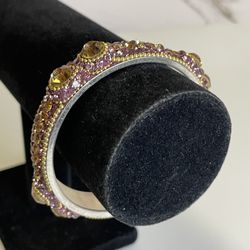 Vintage Bracelet Bangle Purple Amber Rhinestone Gold & Silver Tone Statement