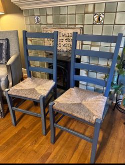 2 Baby Blue Rattan Chairs