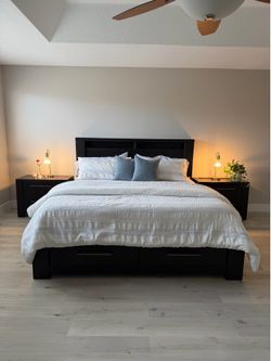 Black strong wood king size bedroom set