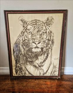 Illusionist Framed Tiger Panthera Ink Drawing Art Print