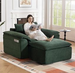 Chaise Lounge Chair Indoor, 56" Oversized Chenille Upholstered Boneless Sofa Bed