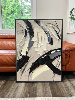 Large Framed Black & White Abstract Textured Wall Art