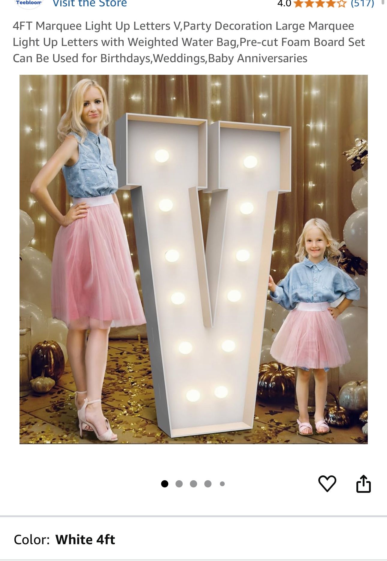 4FT Marquee Light Up , Letters V