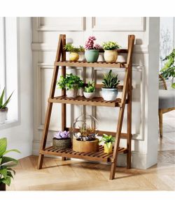 3-Tier Walnut Foldable Storage Shelf