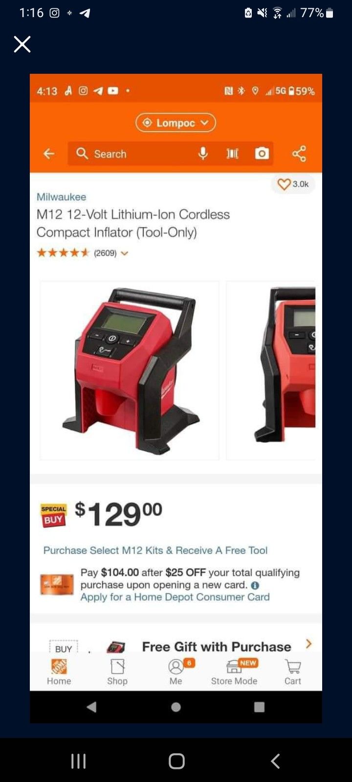 Milwaukee Compact Inflator For Sale