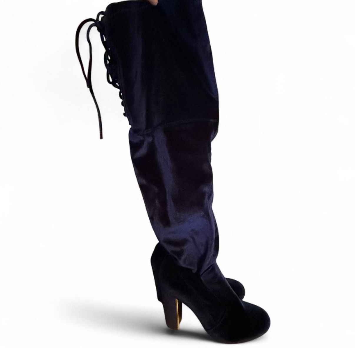 Material Girl Women's Navy Blue Velvet Over-the-Knee Boots Size 8