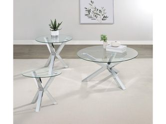 Kenzie Chrome 3-piece Round Coffee and End Table Set