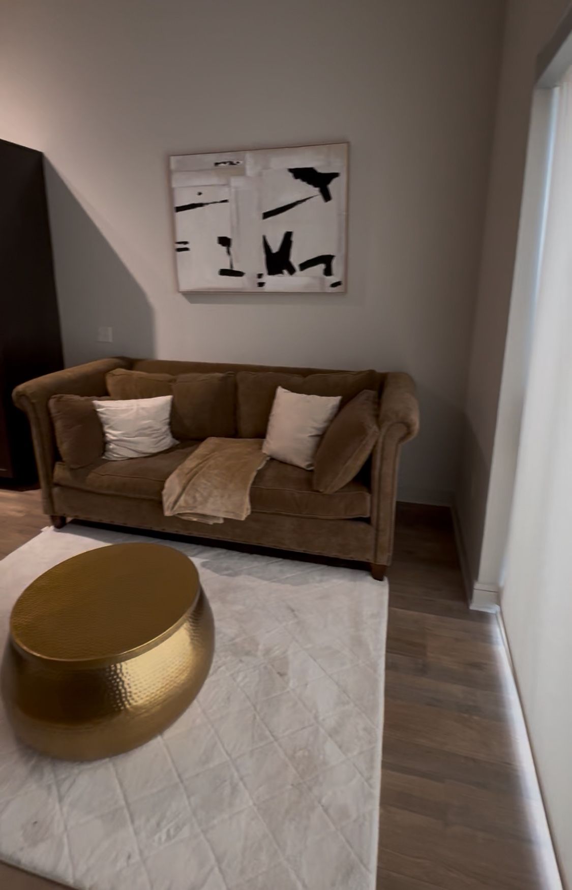 Sofa , Picture , Pillows And Storage Table