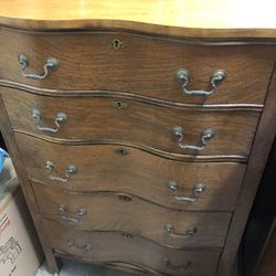 Antique Oak Serpentine Highboy Dresser