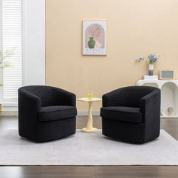 Set of 2 Upholstered Swivel Accent Chair, Round Barrel Single Armchair Sofa for Living Room, Club，BLACK