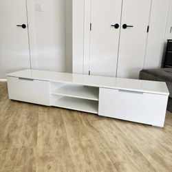 Modern White Gloss TV Stand with Storage Drawers and Shelves