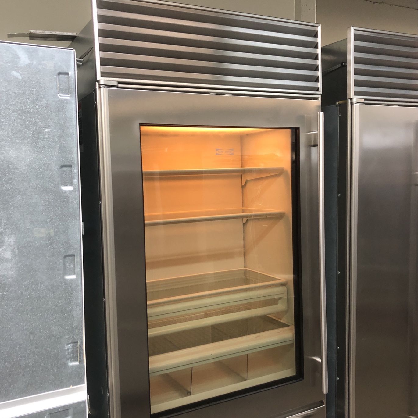 Sub Zero 36”Wide Built In Bottom Freezer Refrigerator Glass View 