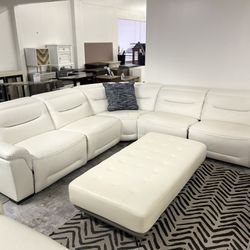 White Genuine Leather Sectional Dual Power Recliner With Matching Loveseat 