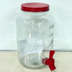NEW Mainstays 1 Gallon Glass Sun Tea Beverage Dispenser Jar with Red Lid & Spigot
