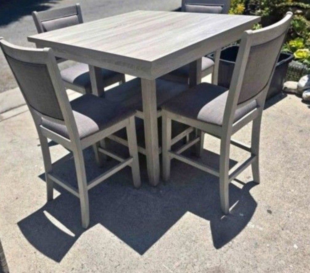 ✅️ 5 pc Wildon studio rustic natural tone,  finish wood and fabric counter height dining table set ✅️✅️