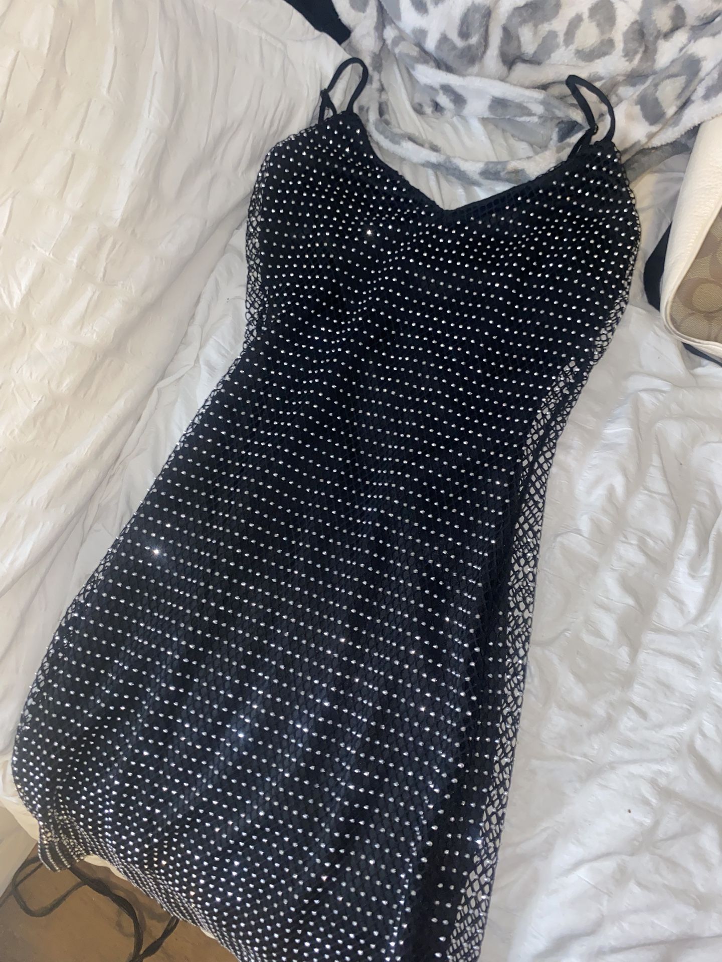 Black Rinestone Mid Dress