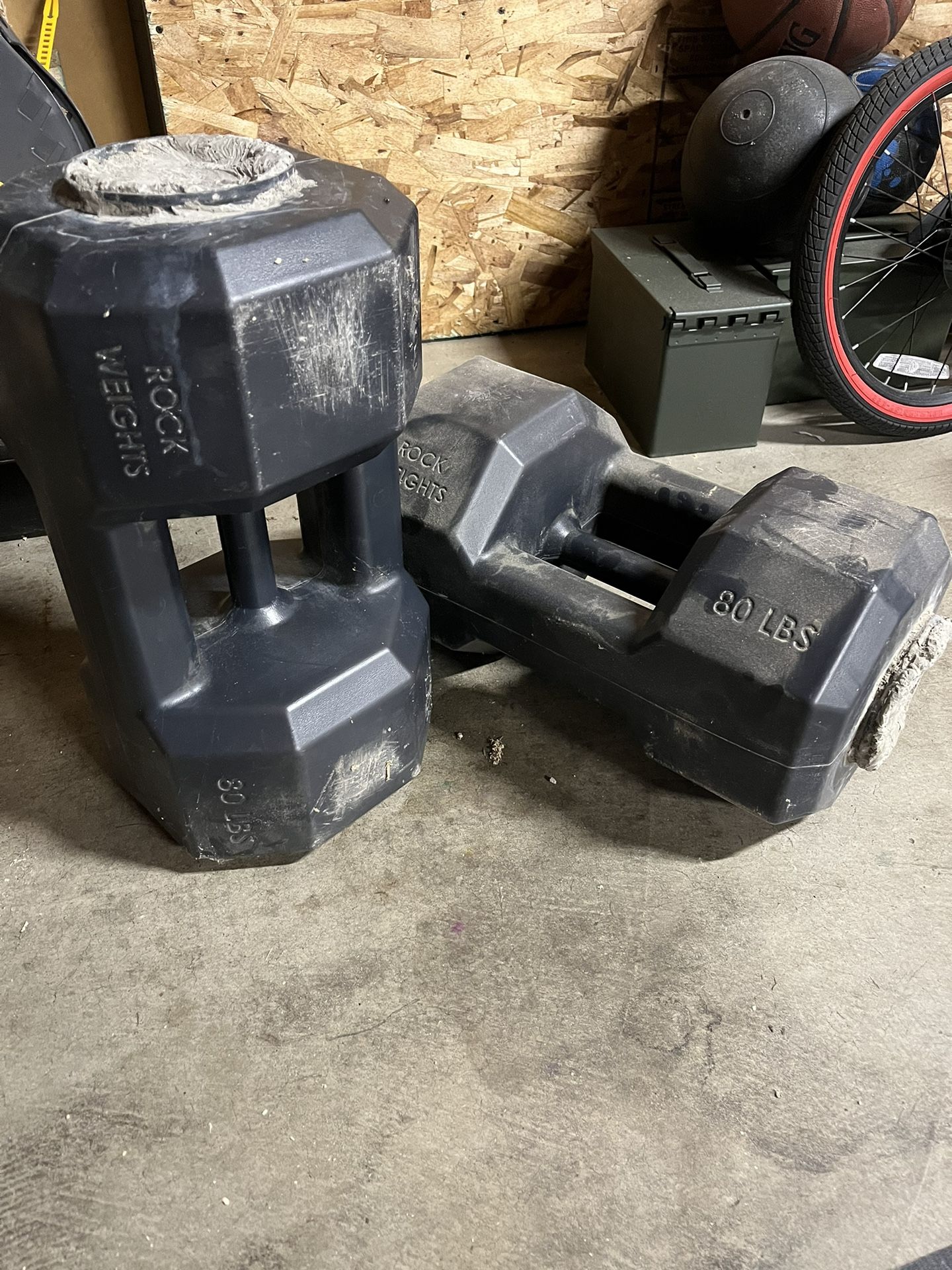 Pair of 80 Pound Cement dumbbells.