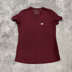 XS FIGS Burgundy Scrub Top