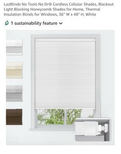New LazBlinds No Tools No Drill Cordless Cellular Shades, Blackout Light