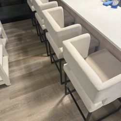 Upholstered Counter Stool Cream & Black Metal Frame. 