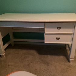 White Wood Desk With Orange Chair