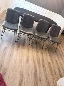 Set of 4 Modern Gray Dining Chairs – Faux Leather & Metal Legs