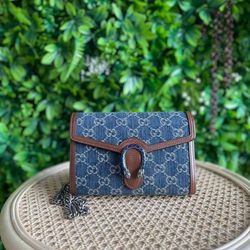 Gucci - luxury Denim GG Monogram Chain Wallet 