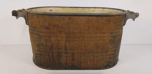 Vintage Antique Oval Copper Wash Boiler Tub Primitive Fireplace Log Holder 27"