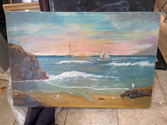 Original Oil Painting Coastal Seascape with Sailboats