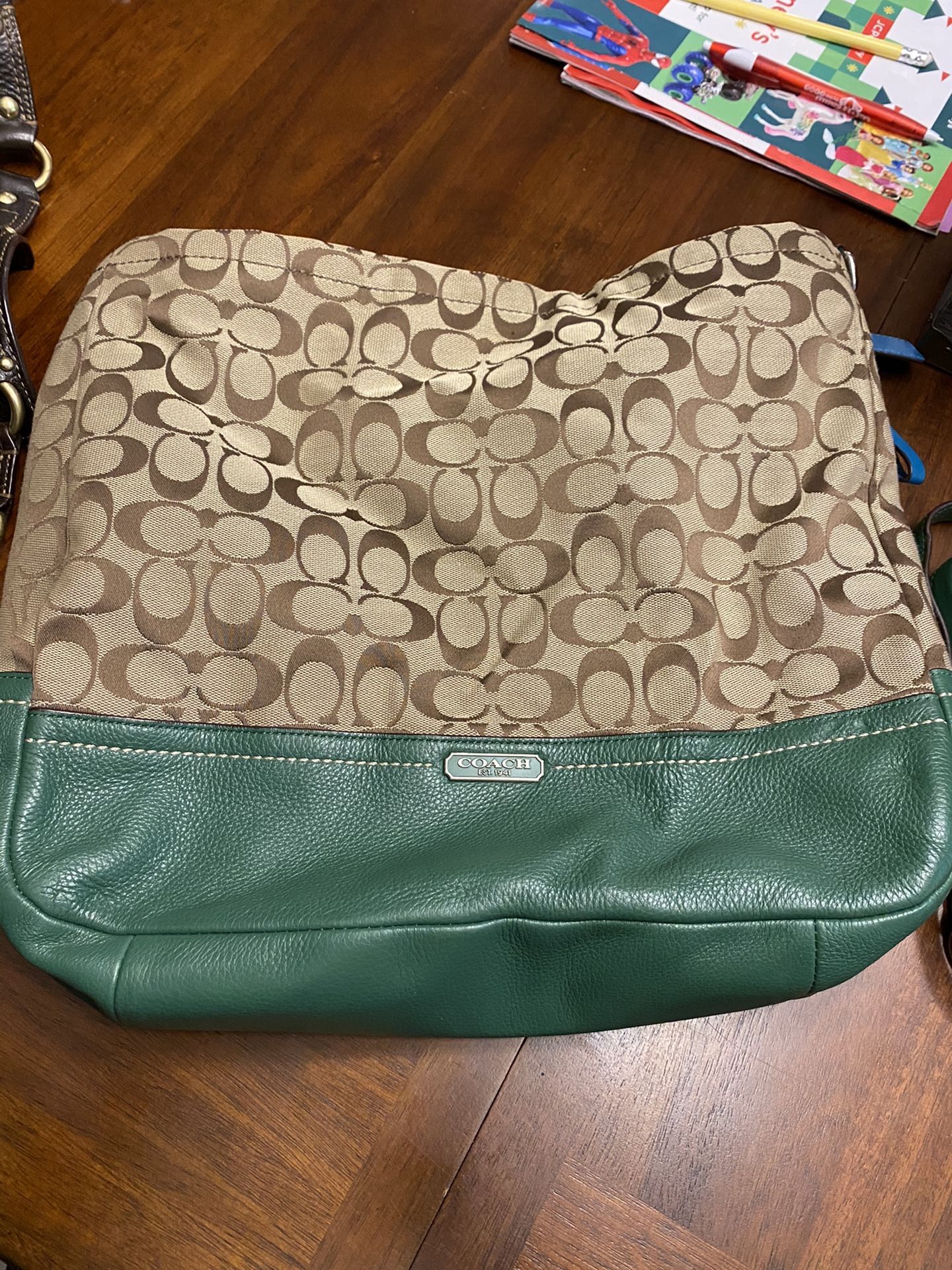 Hunter Green and Tan Coach purse