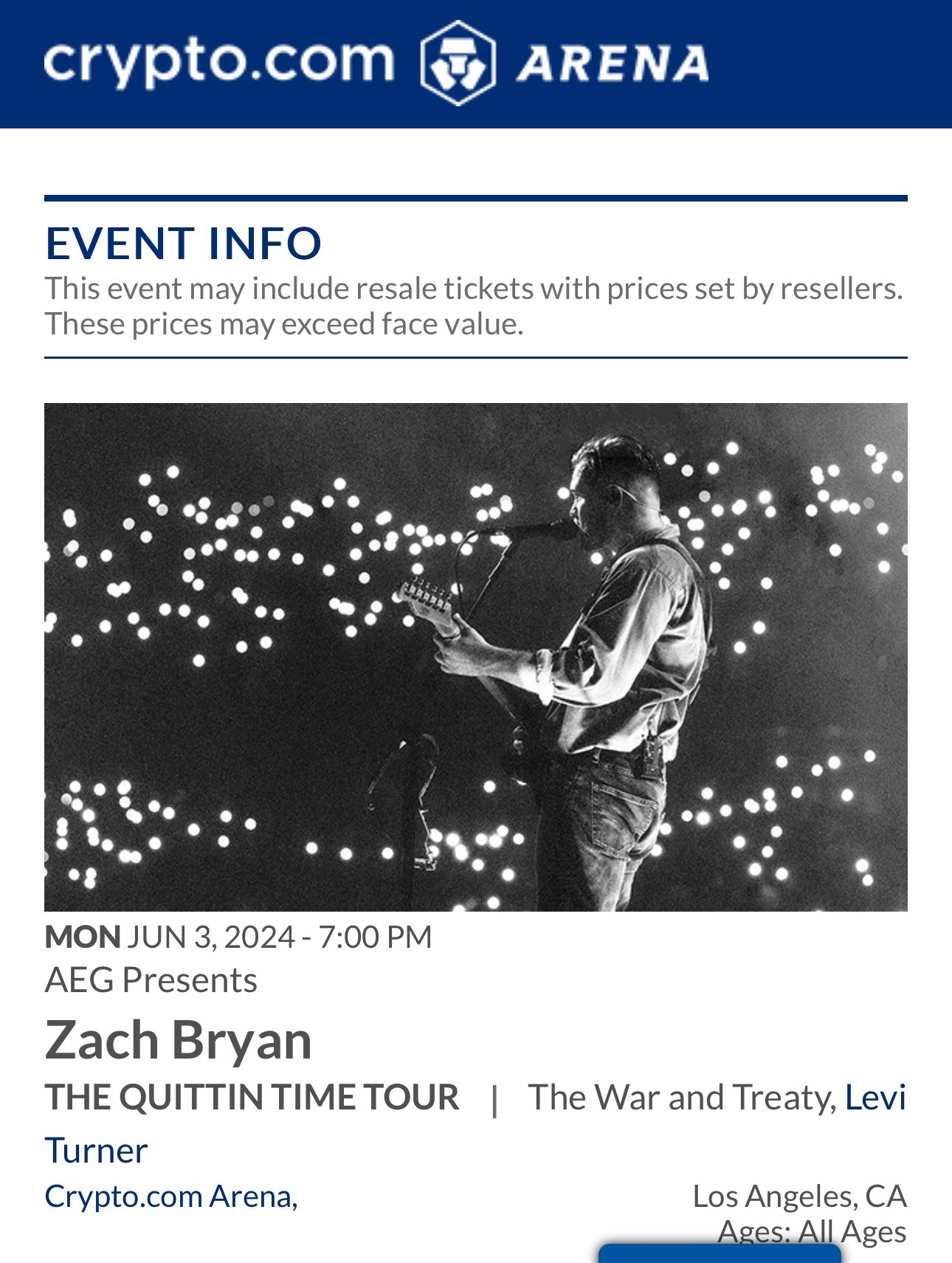 Zach Bryan Concert Monday 6/03/24