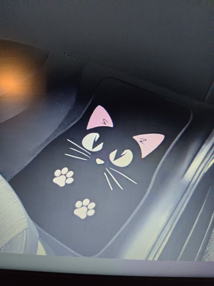 4 Piece Cat Themed Car Mats Black & Pink