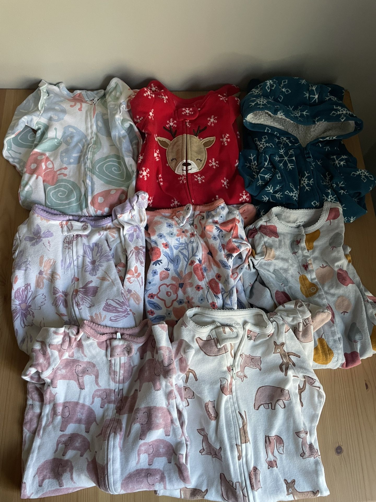 Baby Girls 3mo 6/9mo Clothing Lot Carters’s Sleepers Coveralls Fleece Cotton Footed Lot