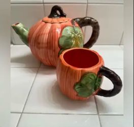 Halloween Pumpkin teapot cup mug set dish home decor