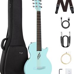 Enya NOVA Go SP1 Carbon Fiber Acoustic Electric Guitar with Smart AcousticPlus 35 Inch Travel Acustica Guitarra Starter Bundle Kit of Gig Bag, Strap