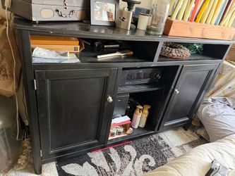 Black Wood TV Stand with Cabinet Storage