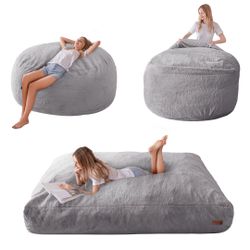 Giant Bean Bag Chair Bed for Adults, Convertible Beanbag Folds from Lazy Chair to Floor Mattress Bed, Large Floor Sofa Couch, High-Density Foam Fillin