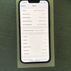 iPhone 16e Black 128gb Unlocked eSIM 