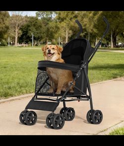 Black Foldable Pet Stroller with Canopy